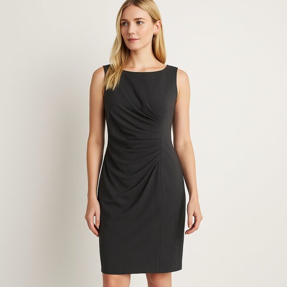 Calvin Klein Grey Ruched Sheath Dress Size 12 Sleeveless Classic Work Office - Picture 1 of 6